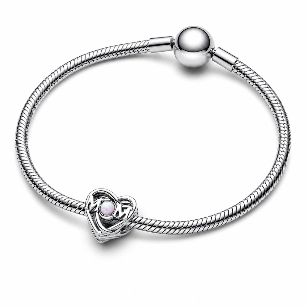 Charm Mama & Herz Opal Rosa Sterling-Silber