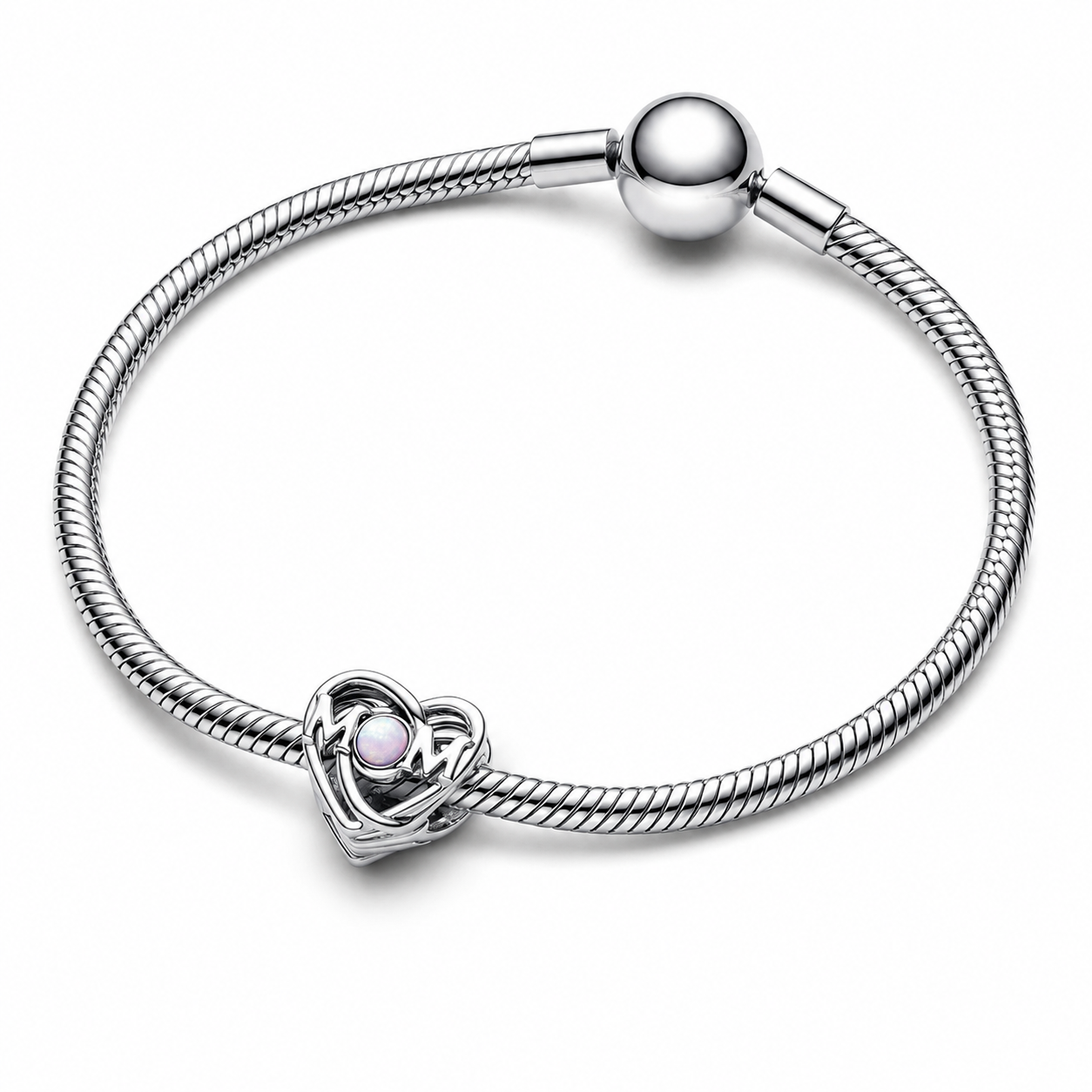 Charm Mama & Herz Opal Rosa Sterling-Silber