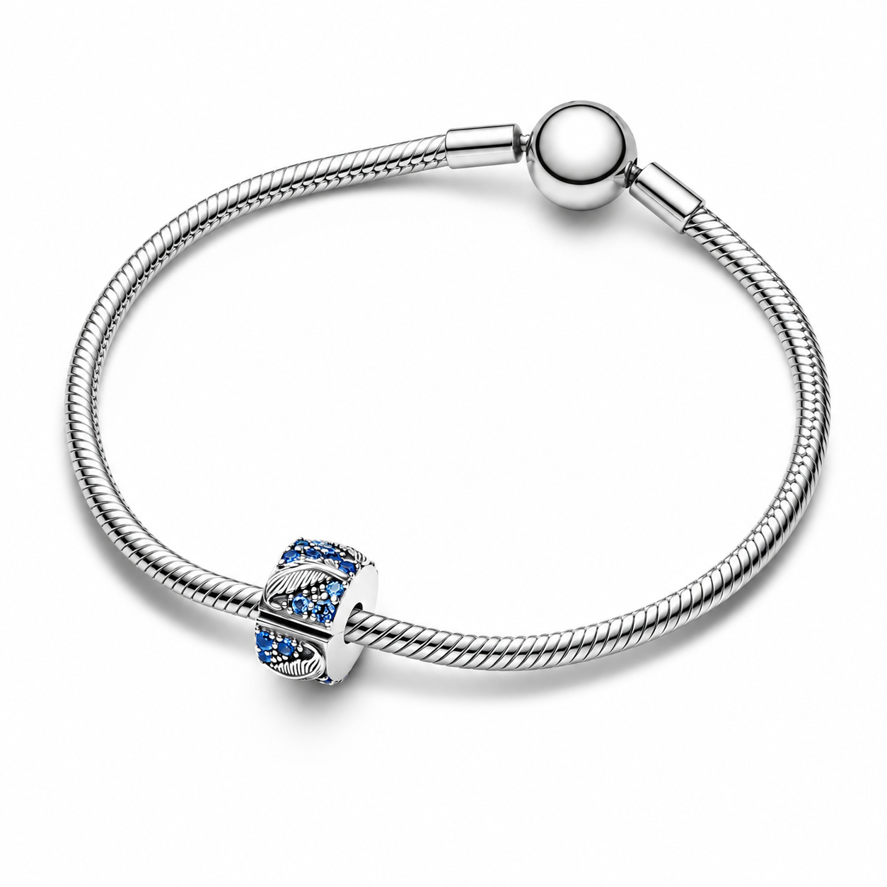 Clip-Charm Geschwungene Feder Blau Sterling-Silber