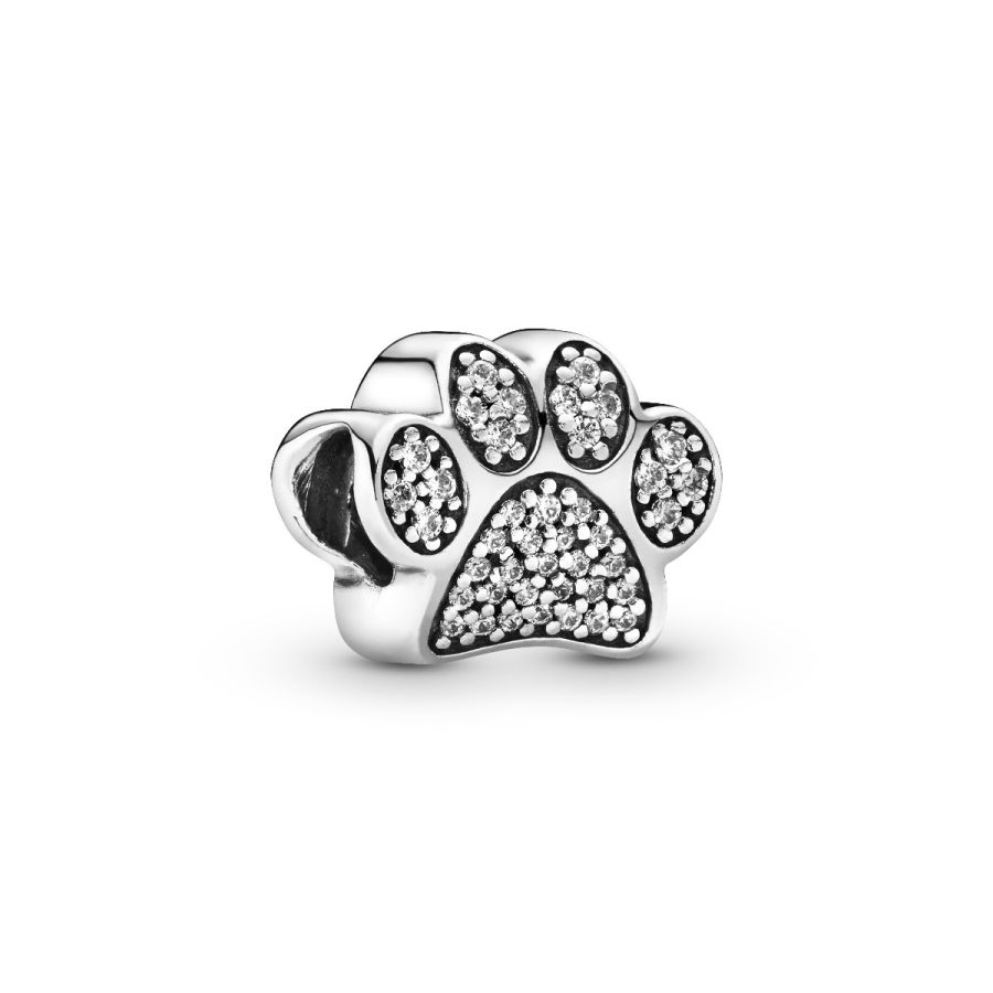 Charm Funkelnder Pfotenabdruck Zirkonia Sterling-Silber