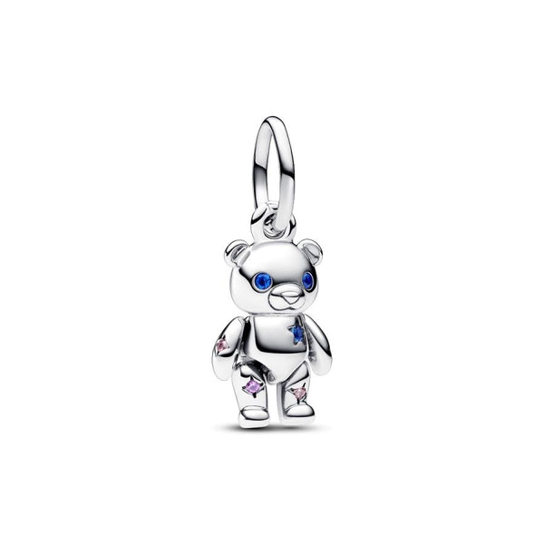 Charm-Anhänger Beweglicher Baby-Teddybär Blau Kristall Silber
