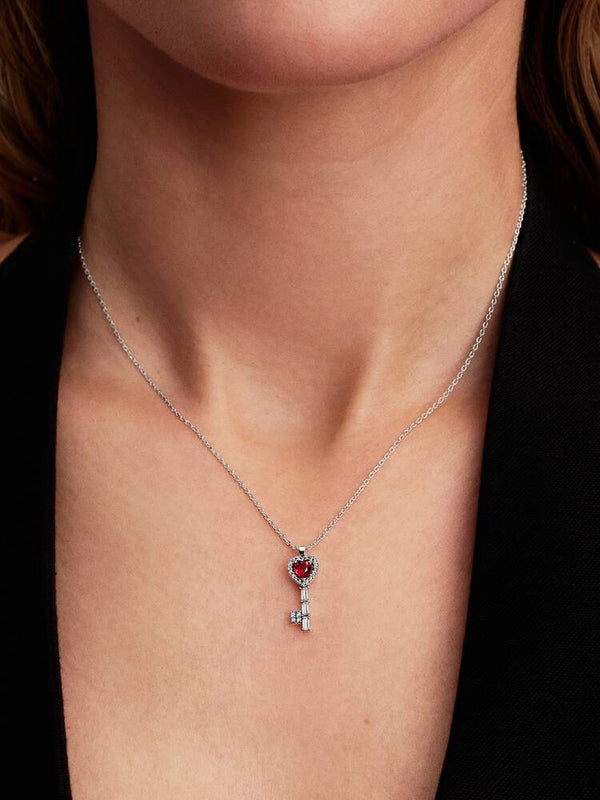 Erhabenes Herz Schlüssel Collier-Halskette Sterling-Silber