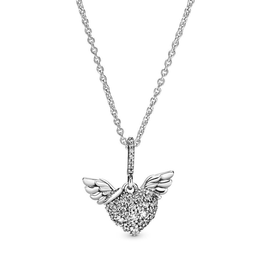 398505C01 Kette mit Anhänger Pavé-Herz Engelsflügel Silber