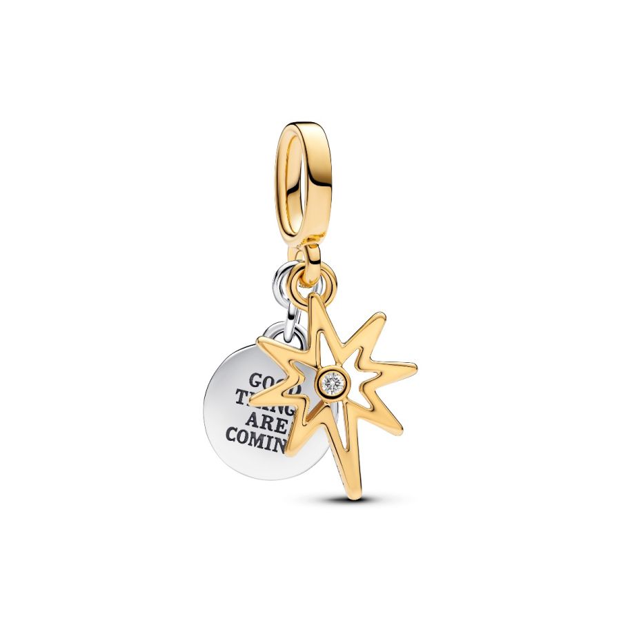 Charm-Anhänger Polarstern mit Diamanten Silber Vergoldet