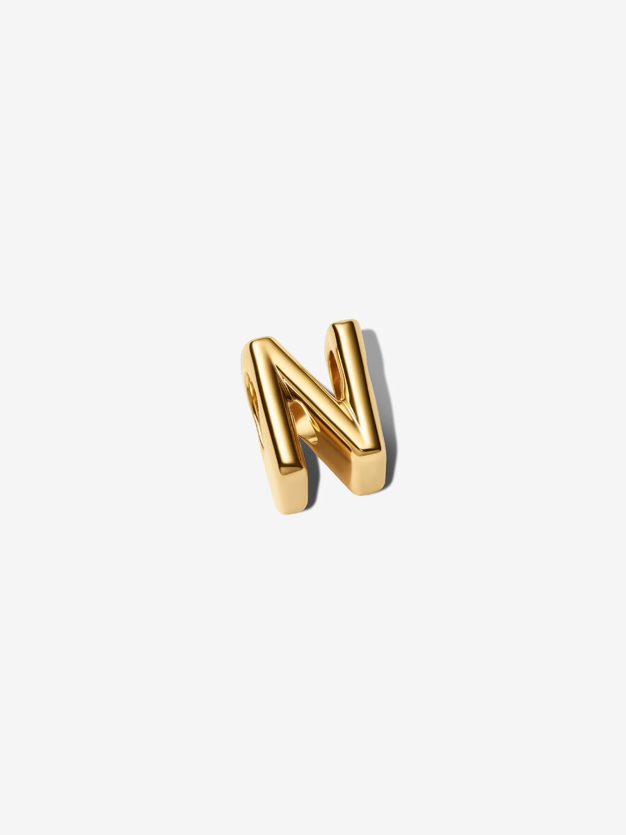 Buchstabe N Alphabet-Mini-Charm 14 Karat Vergoldung