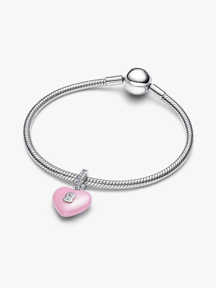 Rosafarbenes Keramik Herzschloss Charm-Anhänger Sterling-Silber Zweitbild