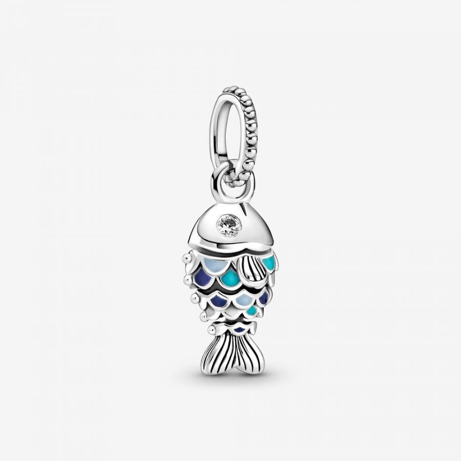 Charm-Anhänger Fisch mit Blauen Schuppen Sterling-Silber Hauptbild