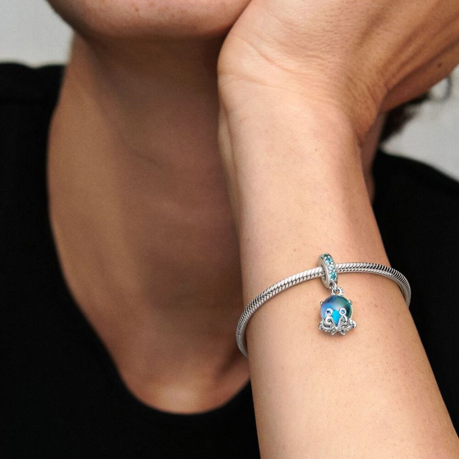 Charm-Anhänger Murano-Glas Süßer Oktopus Sterling-Silber Zweitbild