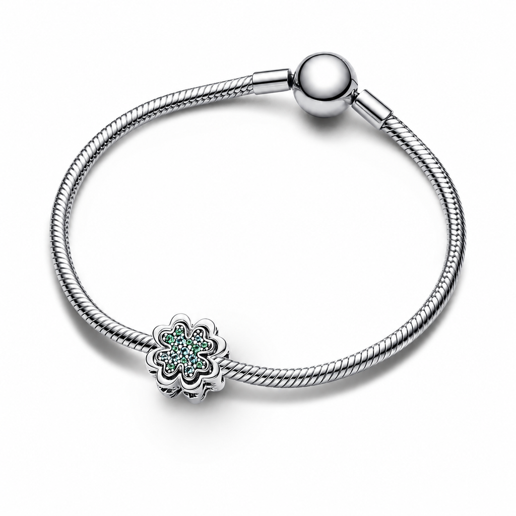 Charm Teilbares Vierblättriges Kleeblatt Sterling-Silber