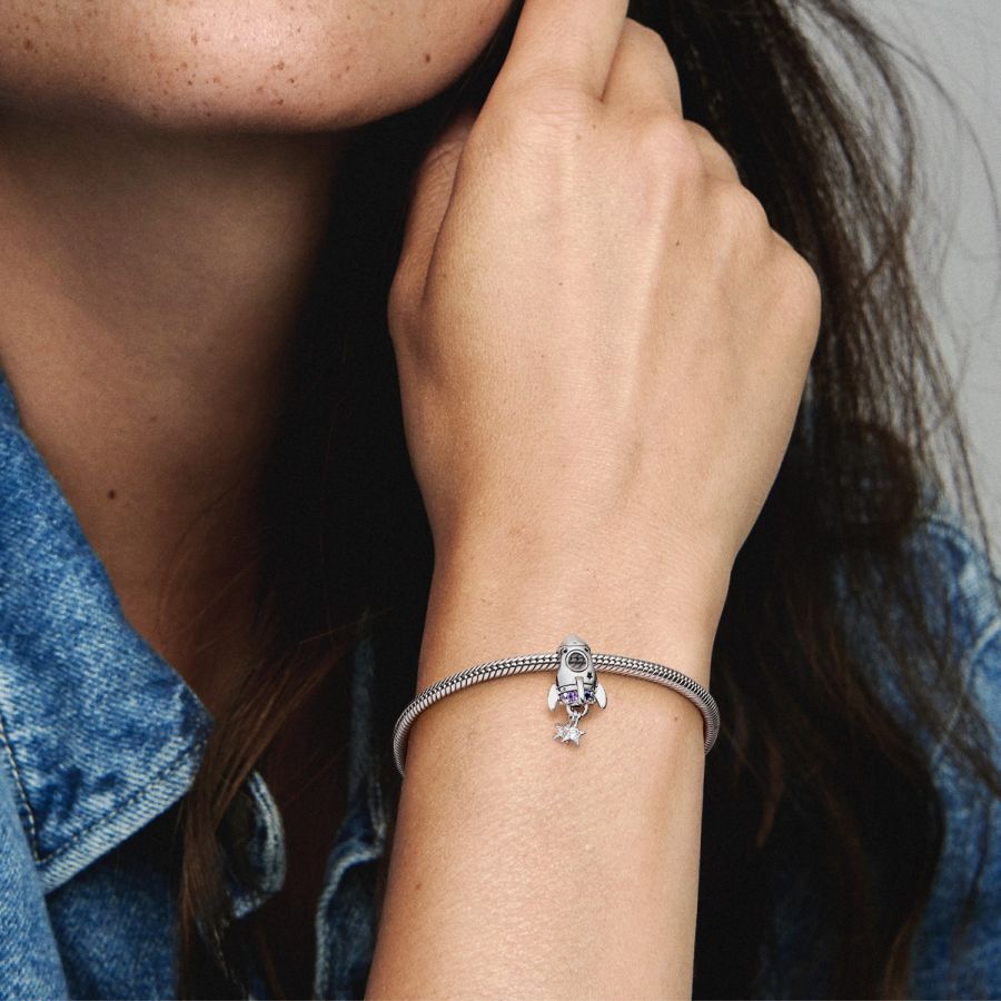 Charm Weltraumliebe Rakete Kristalle Sterling-Silber