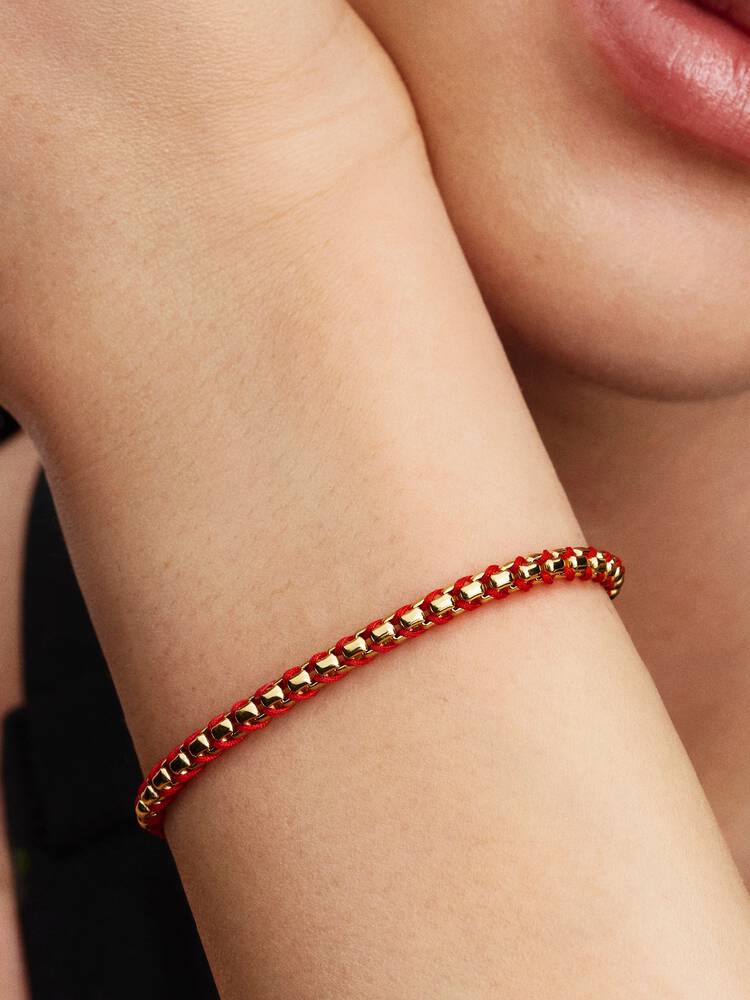 Rote Kordel Gliederarmband 14 Karat Vergoldung Zweitbild
