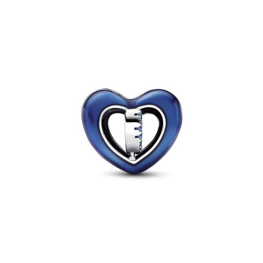 Charm Blaues Drehbares Herz Kristalle Silber