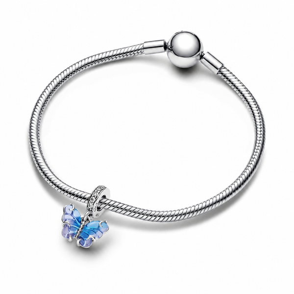 Charm-Anhänger Blauer Murano-Glas Schmetterling Silber