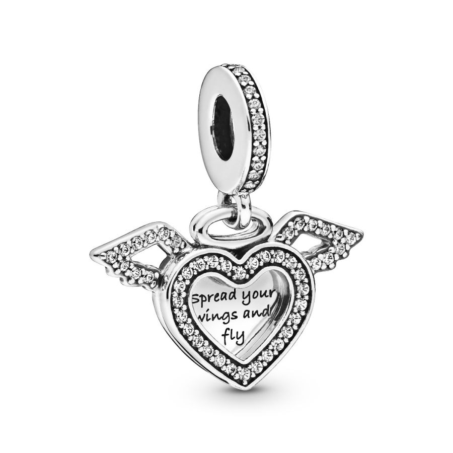 Charm-Anhänger Herz und Engelsfluegel Silber