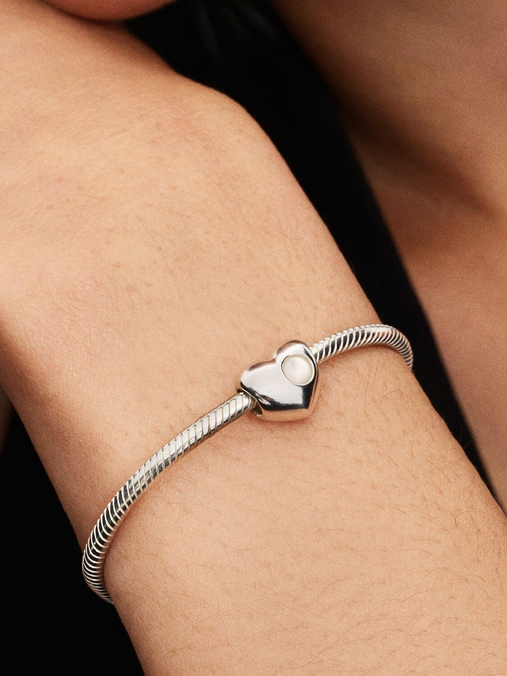 Gravierbares Weißer Stein Herz-Charm Sterling-Silber
