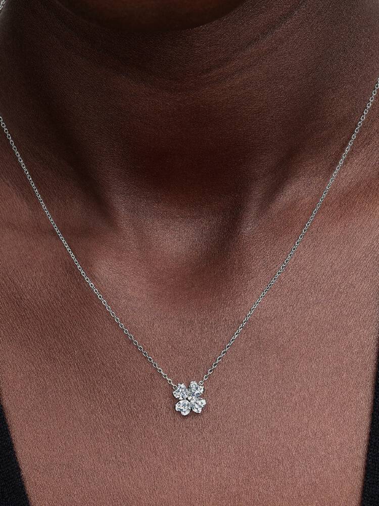 Funkelndes Glückskleeblatt Anhänger-Halskette Sterling-Silber