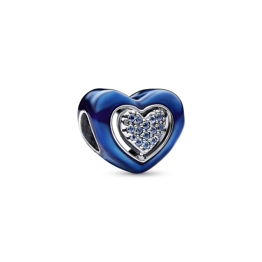 Charm Blaues Drehbares Herz Kristalle Silber