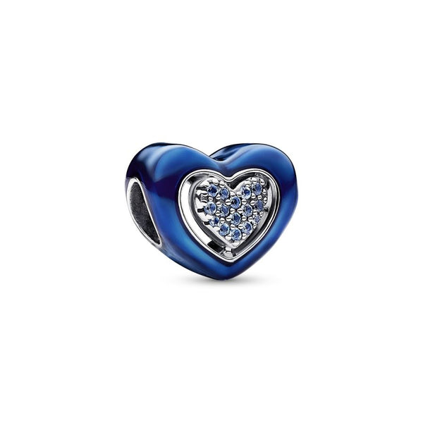 Charm Blaues Drehbares Herz Kristalle Silber