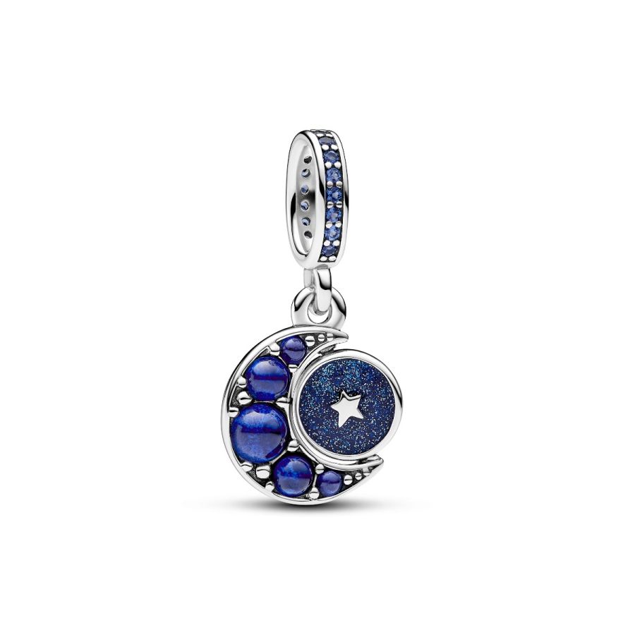 Charm-Anhänger Funkelnder Drehender Mond Blau Silber Hauptbild