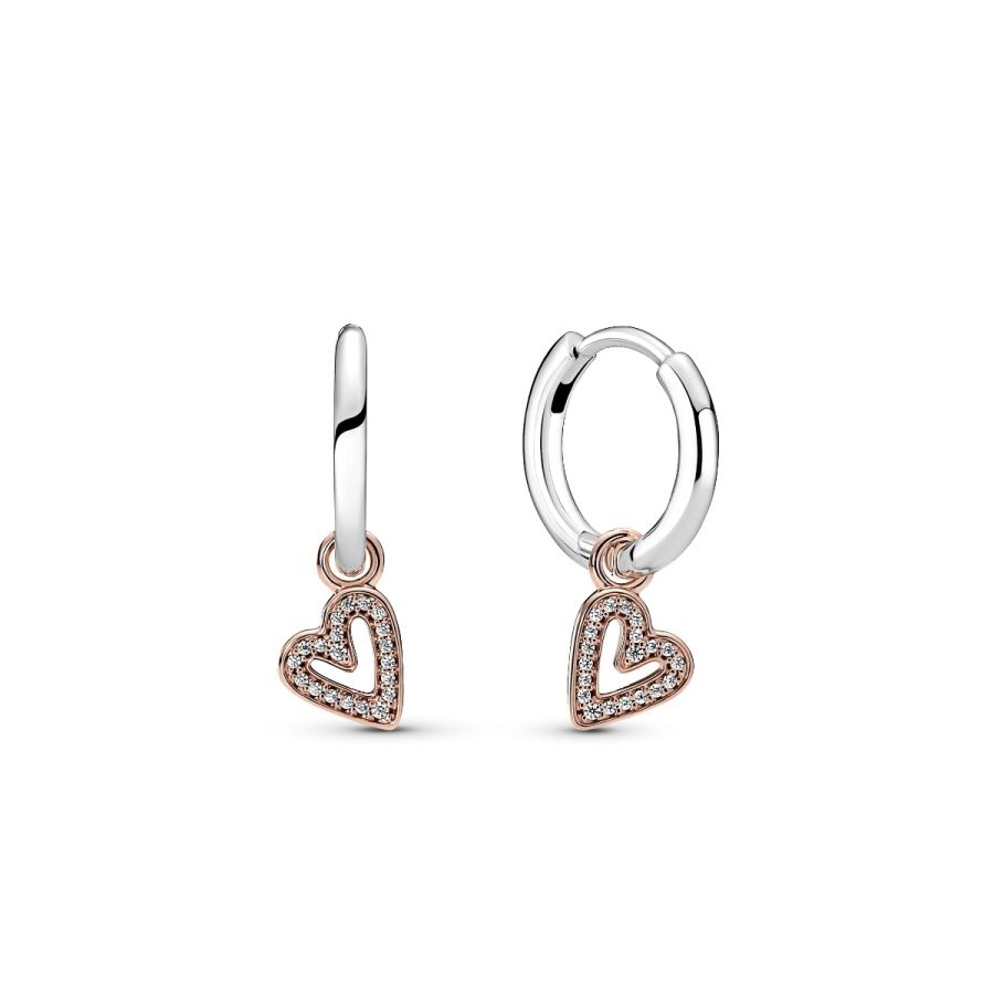Ohrringe Funkelnde Freihand-Herz Silber 14k Rosé Vergoldet
