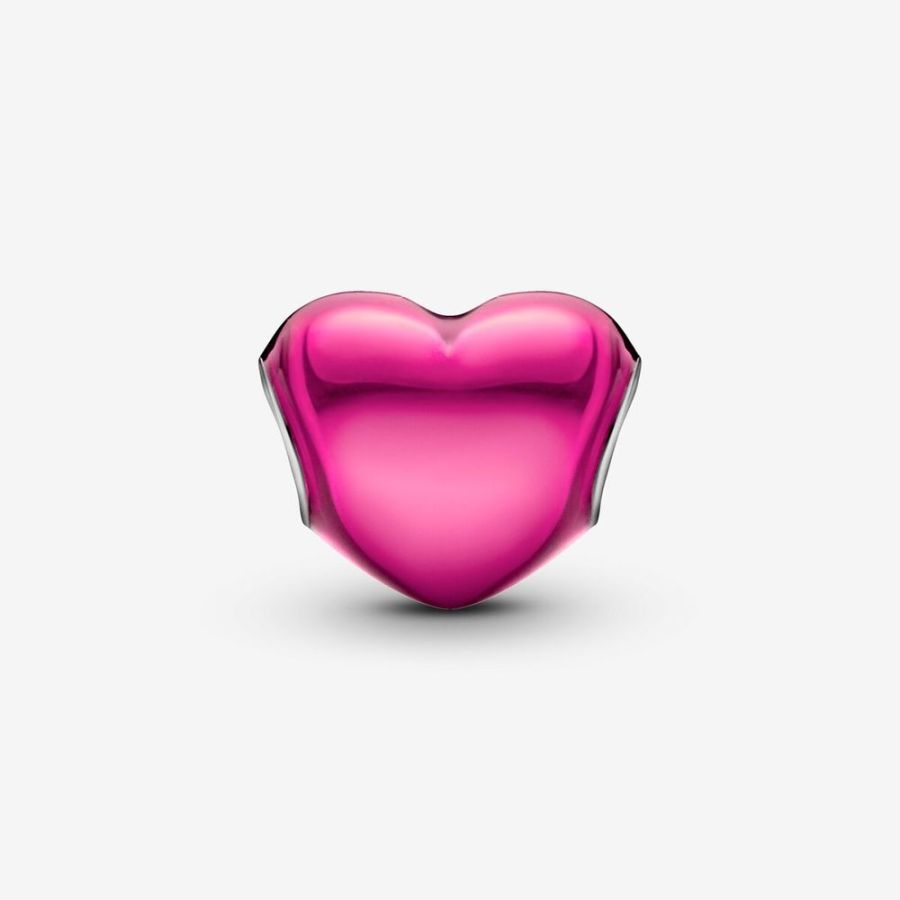 Charm Rosa Metallic-Herz Sterling-Silber