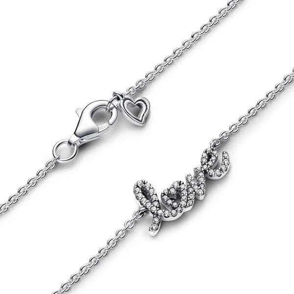 393076C01 Collier-Halskette Funkelndes Handgeschriebenes Love Silber