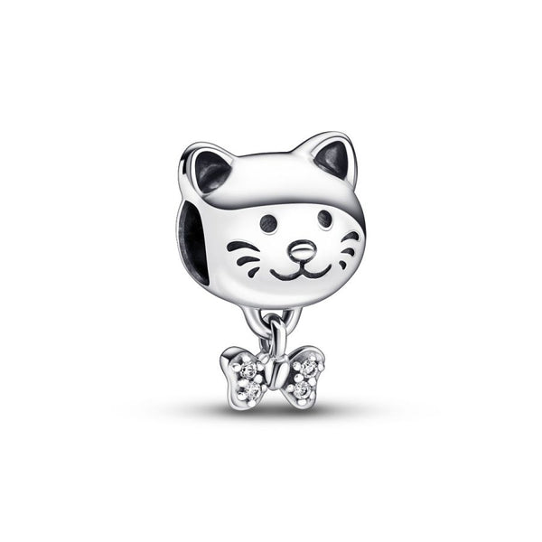 Charm Katze & Schleife Zirkonia Sterling-Silber