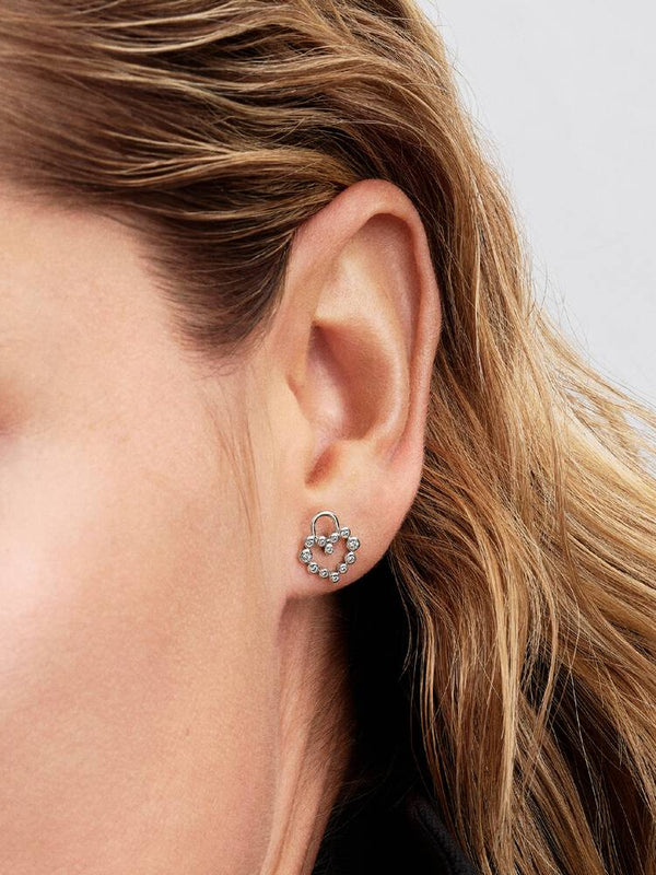 Funkelndes Herz Vorhängeschloss Ohrstecker Sterling-Silber
