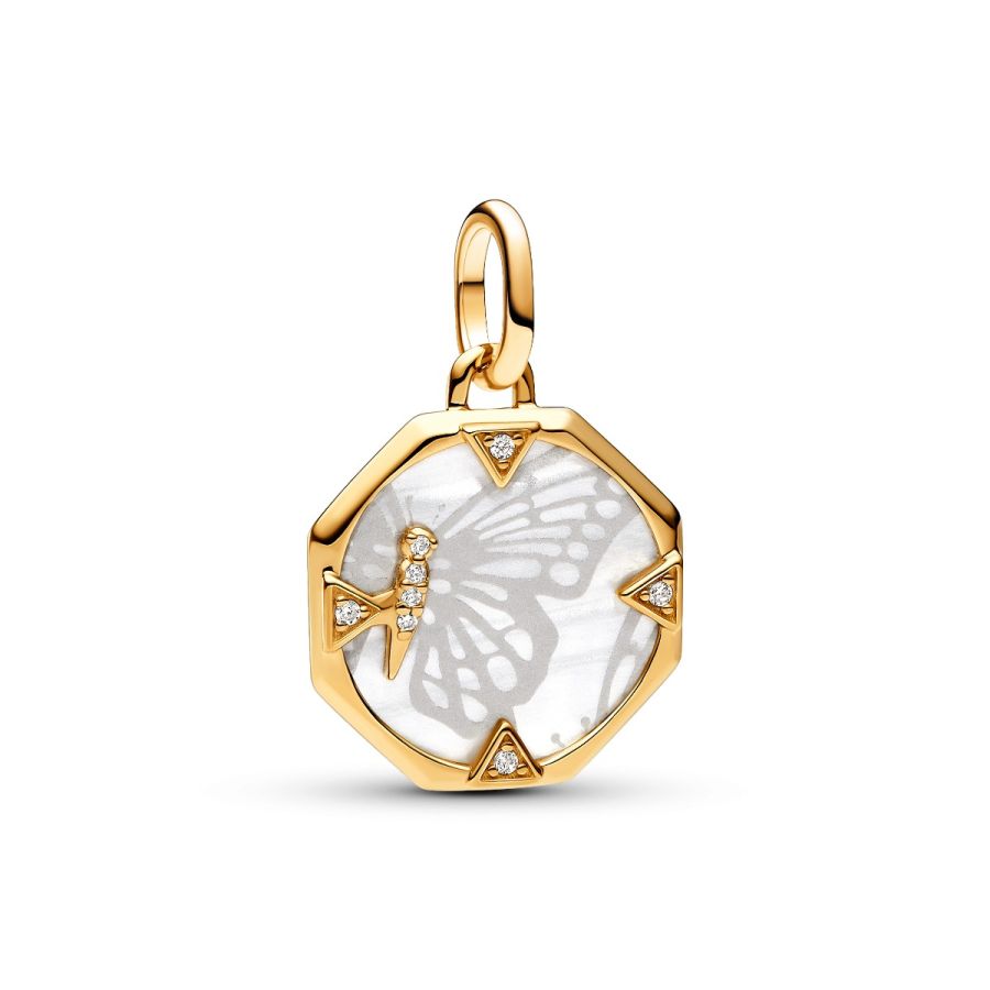 Charm-Medaillon Schmetterling Perlmutt Vergoldet