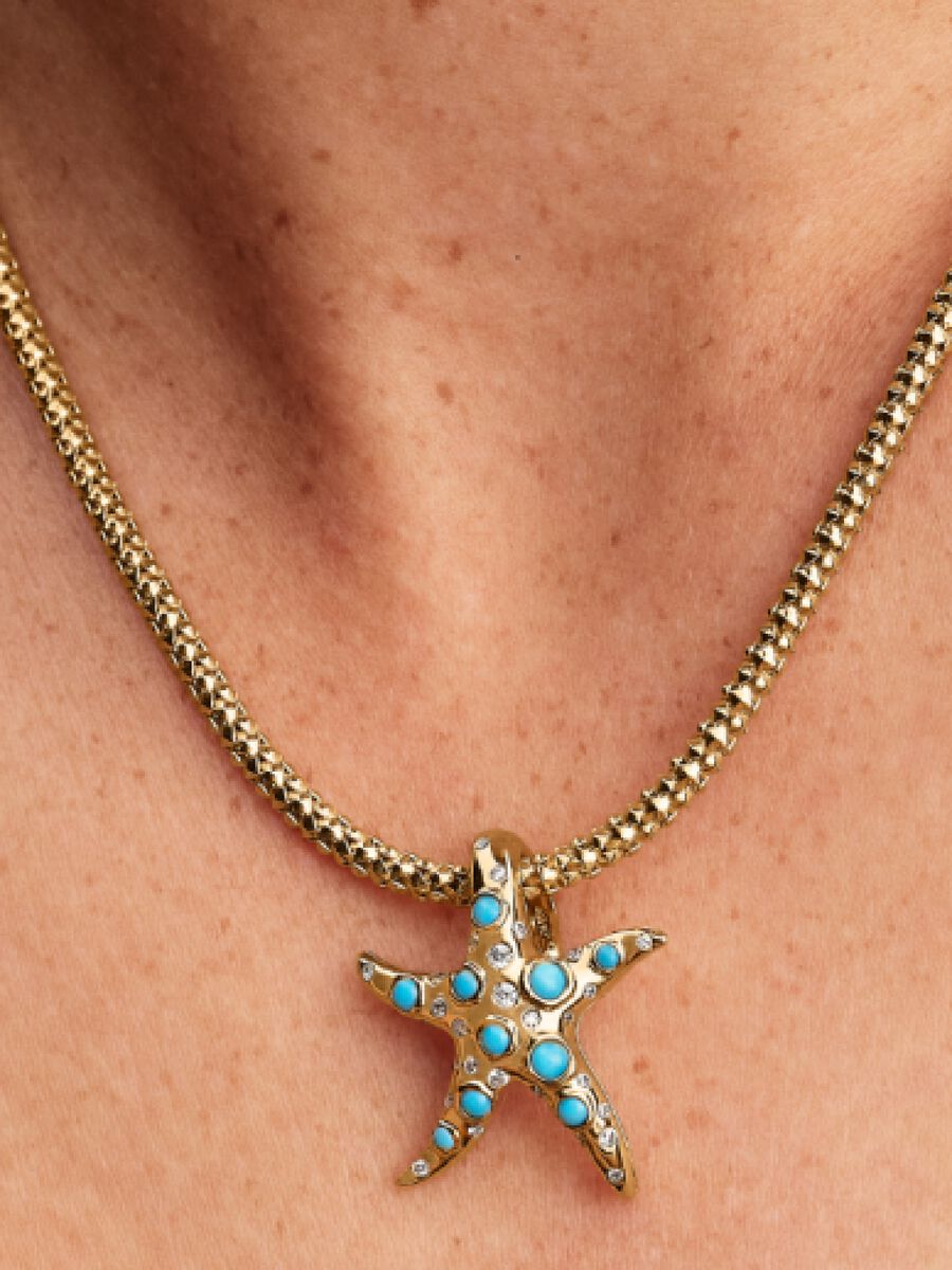 Funkelnder Blauer Seestern Charm-Anhänger 14 Karat Vergoldung Zweitbild