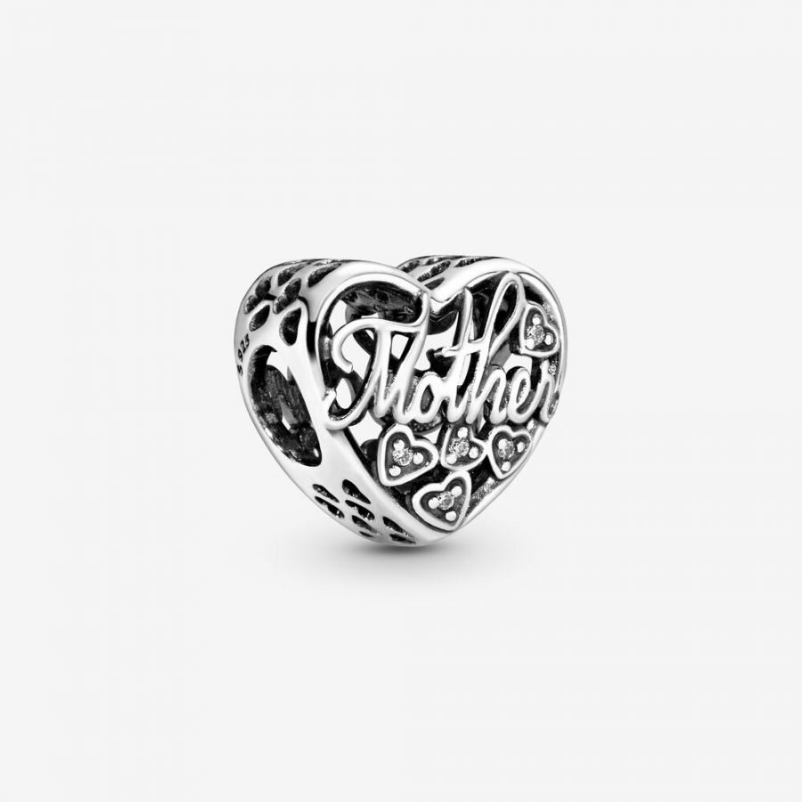 Charm Offen Gearbeitet Mutter und Sohn Sterling-Silber Hauptbild
