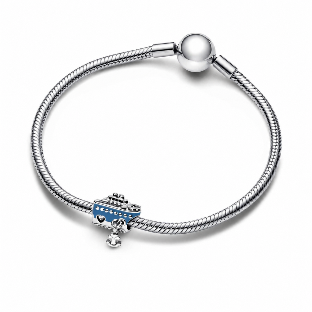 Charm Ankerndes Kreuzfahrtschiff Blau Sterling-Silber