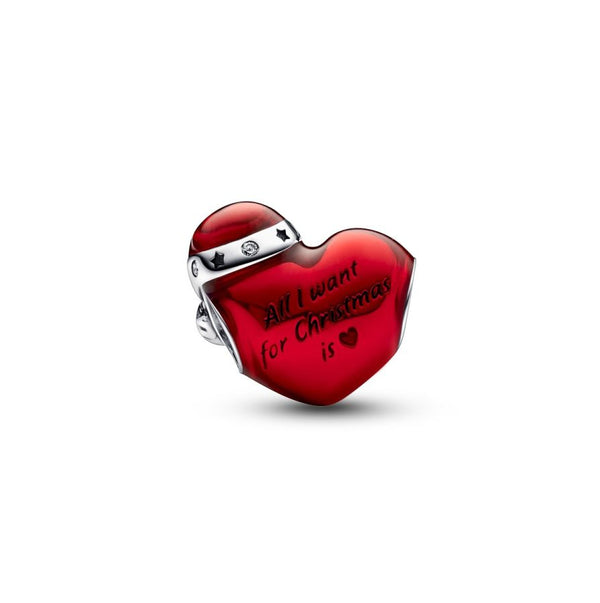 Charm Rotes Metallic-Weihnachtsherz Sterling-Silber