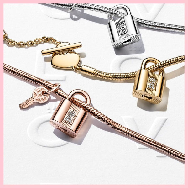 Charm-Anhänger Vorhängeschloss & Schlüssel 14k Rosé Vergoldet