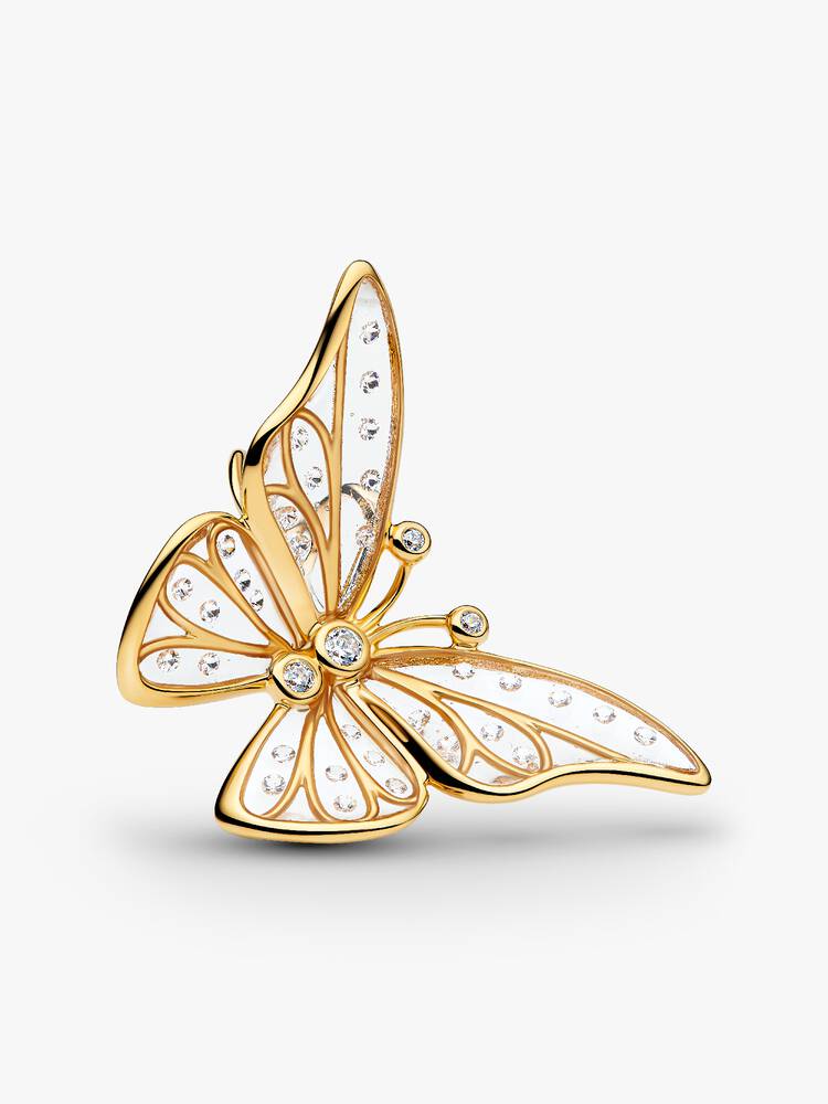 Großes Schmetterling Offen gearbeitetes Charm 14 Karat Vergoldung