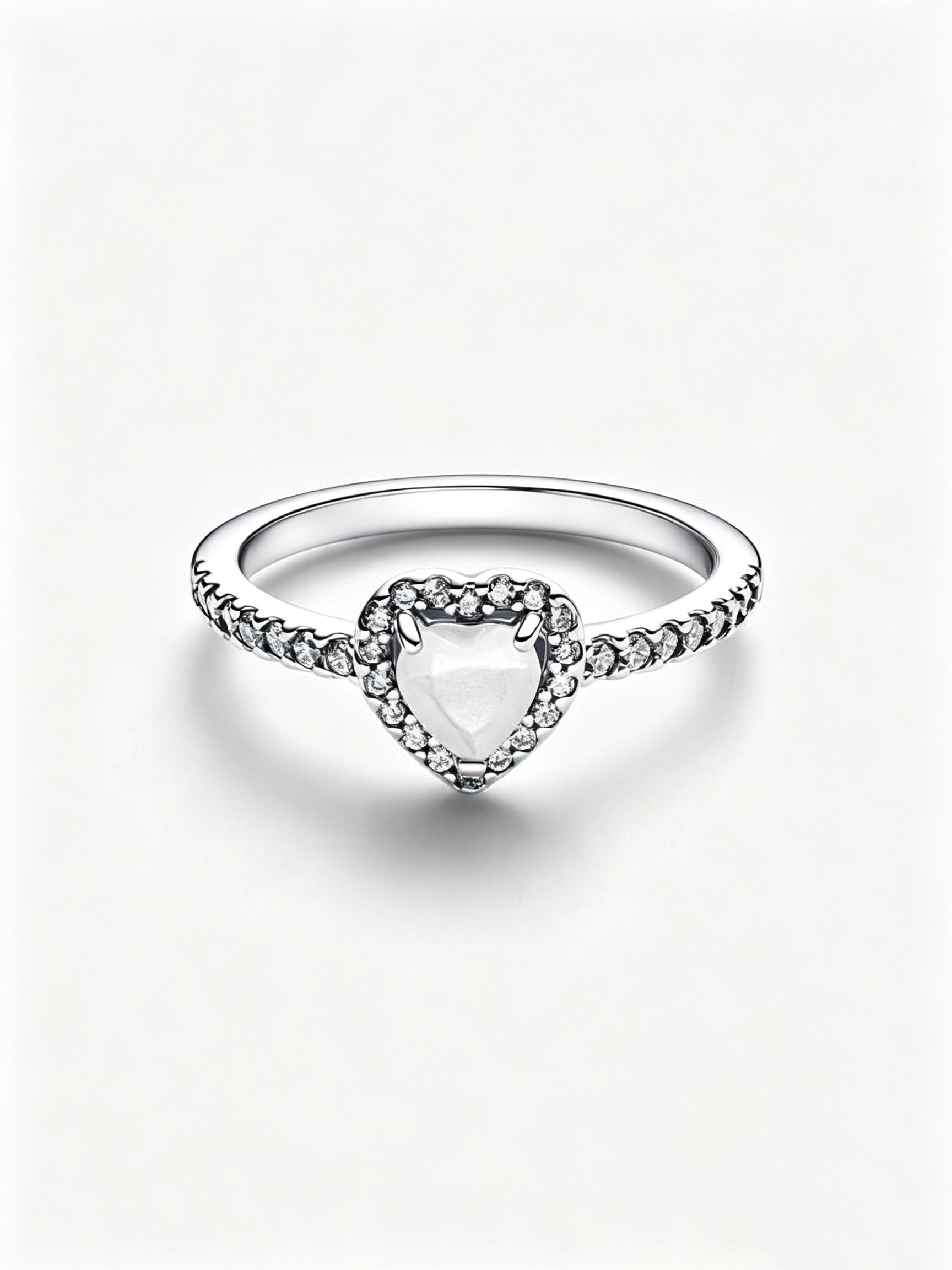 Erhabenes Weißes Herz Ring Sterling-Silber