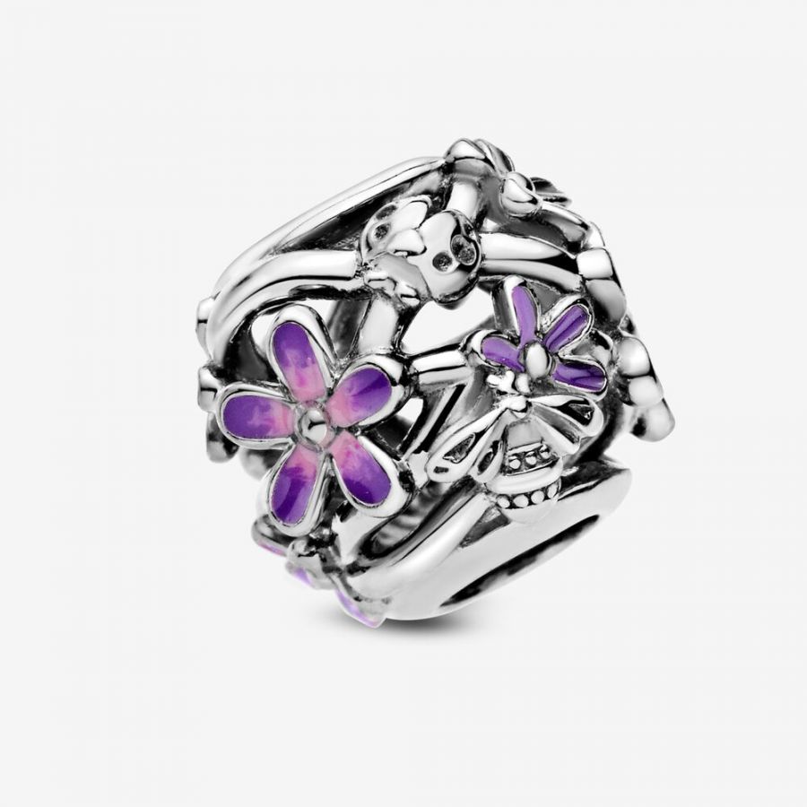 Charm Lilafarbenes Gänseblümchen Sterling-Silber