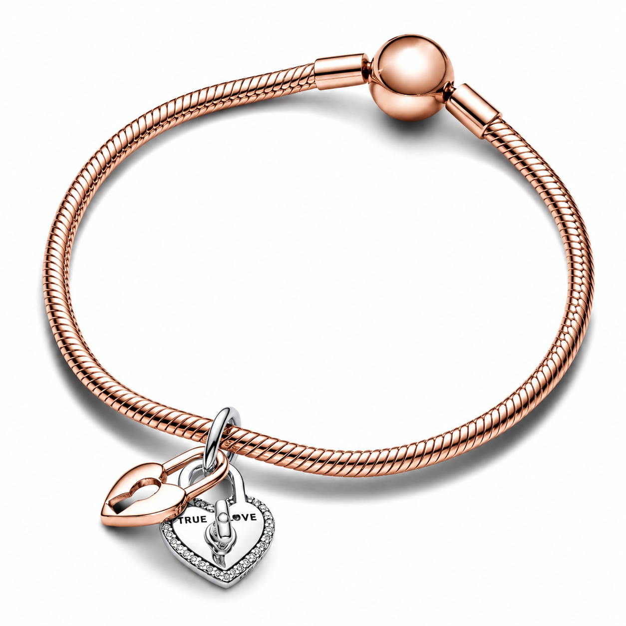Charm-Anhänger Drehbares Herz-Schloss Doppelt Silber Roségold