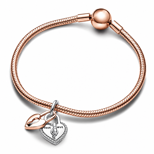 Charm-Anhänger Drehbares Herz-Schloss Doppelt Silber Roségold