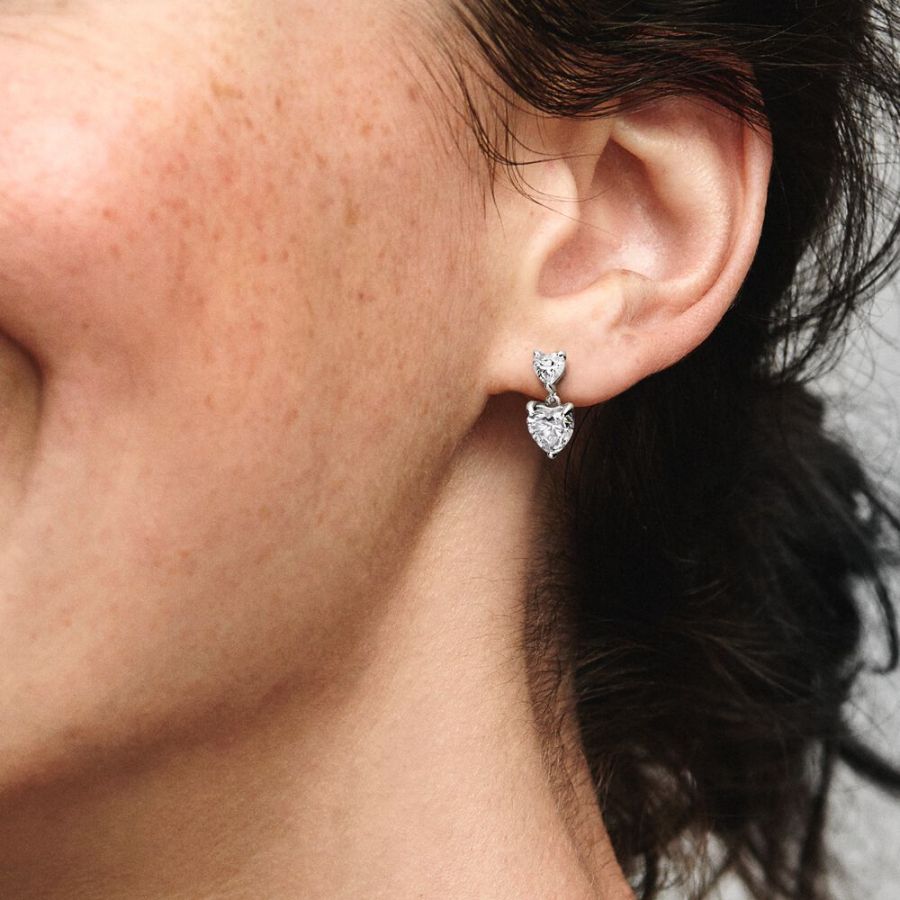 Ohrring Ohrstecker Funkelndes Doppelherz Sterling-Silber