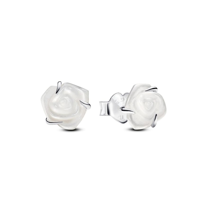 Ohrstecker Weiße Blühende Rose Sterling-Silber Hauptbild