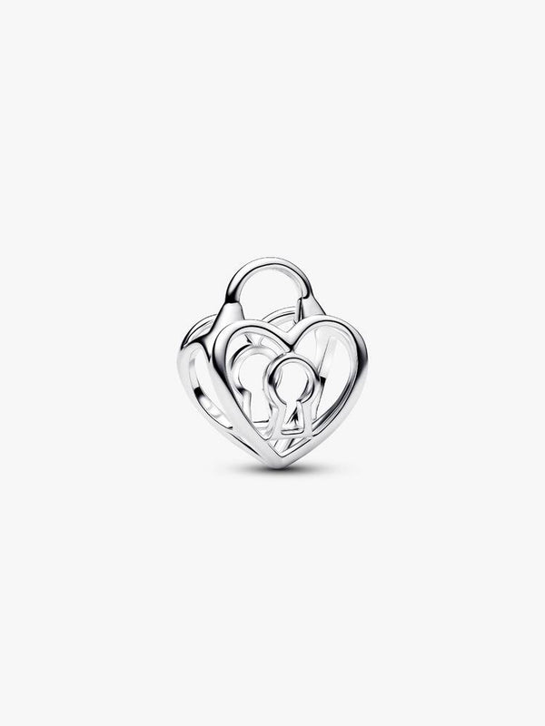 Offen gearbeitetes Herz Vorhängeschloss Charm Sterling-Silber