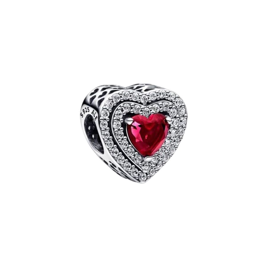 Charm Funkelndes Mehrstufiges Rotes Herz Sterling-Silber