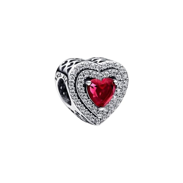 Charm Funkelndes Mehrstufiges Rotes Herz Sterling-Silber