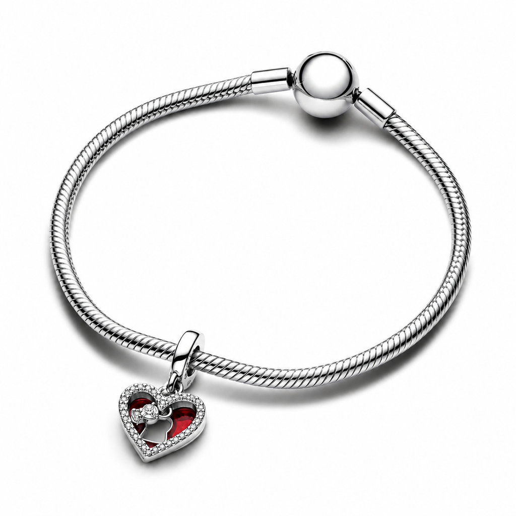Charm-Anhänger Rotes Herz & Schlüsselloch Doppelt Silber