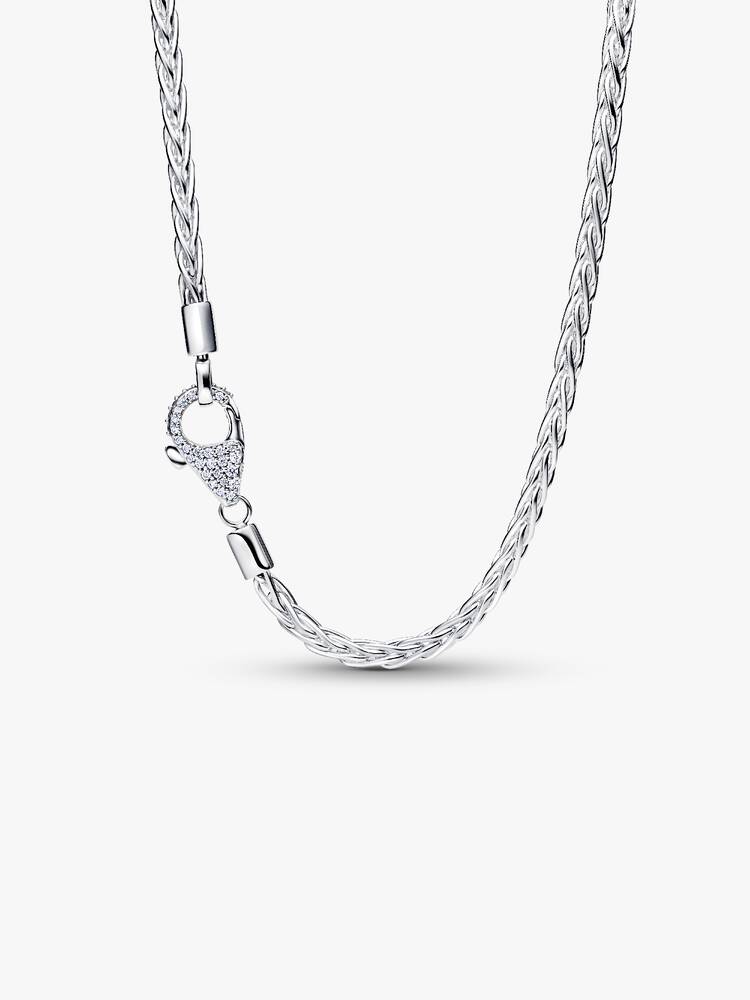 Fuchsschwanz-Charm-Halskette mit Pavé-Verschluss Sterling-Silber