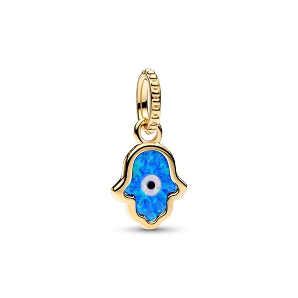 Charm-Anhänger Schillernde Blaue Hand der Fatima Vergoldet