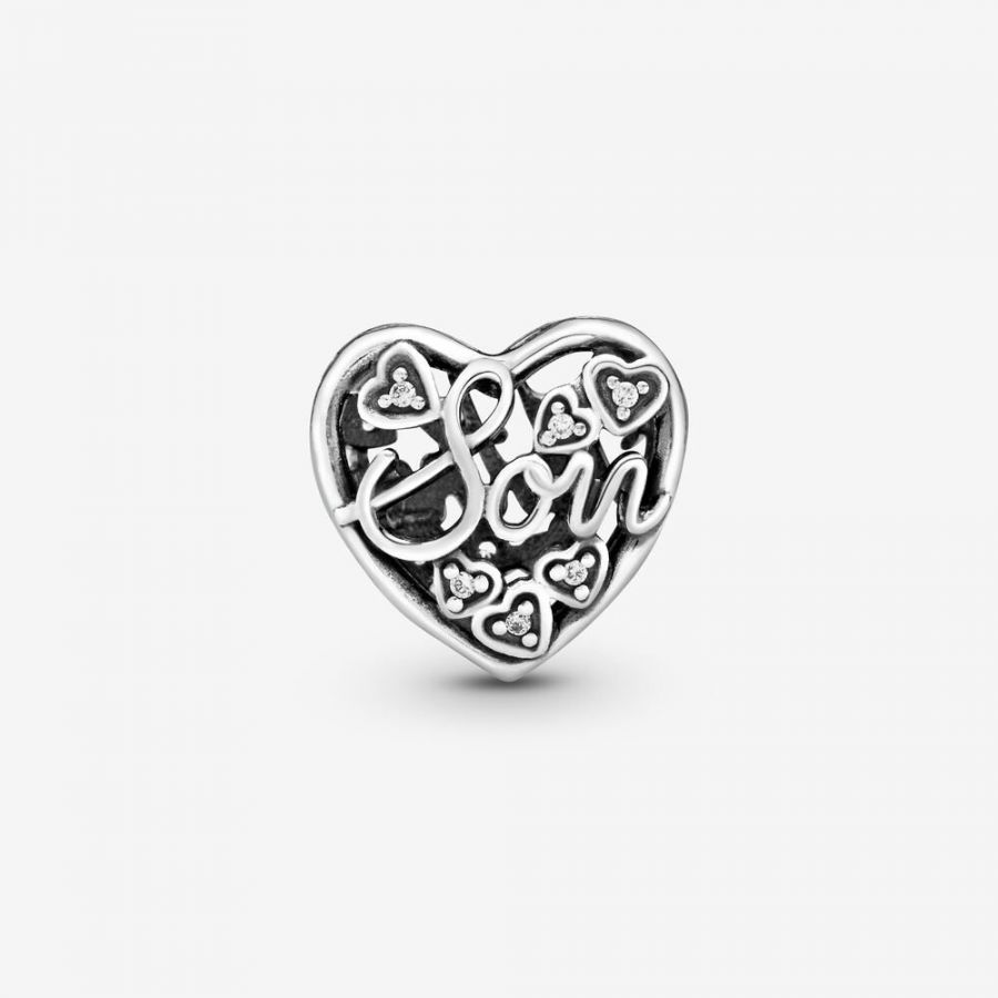 Charm Offen Gearbeitet Mutter und Sohn Sterling-Silber