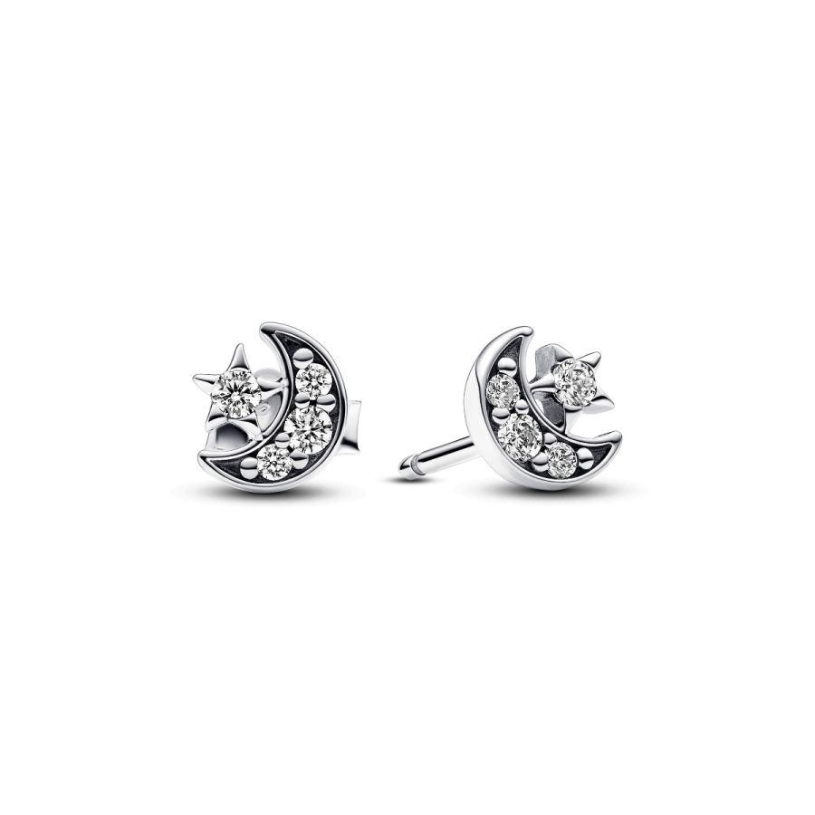 Ohrstecker Ohrringe Funkelnde Mond & Stern Zirkonia Silber