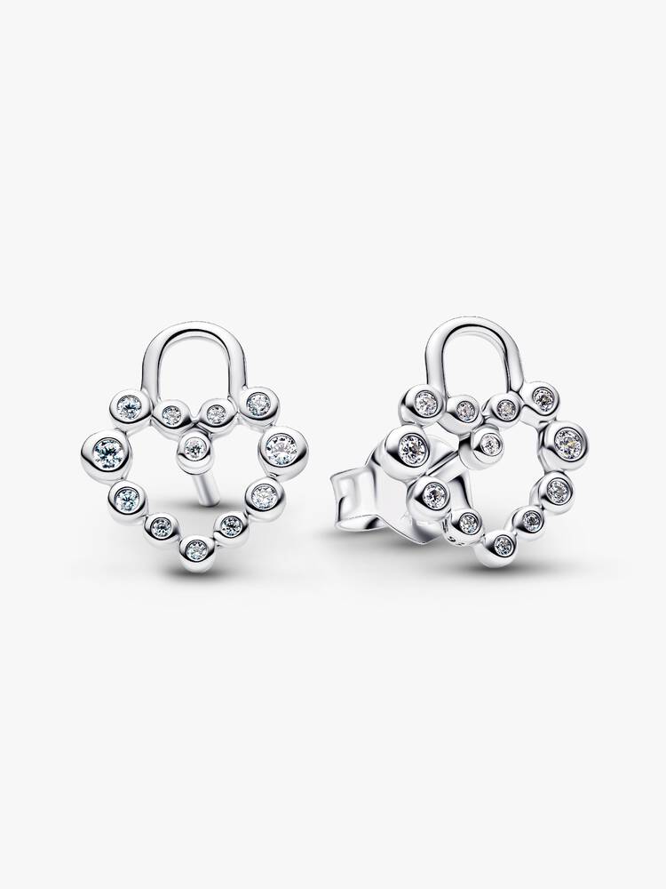 Funkelndes Herz Vorhängeschloss Ohrstecker Sterling-Silber